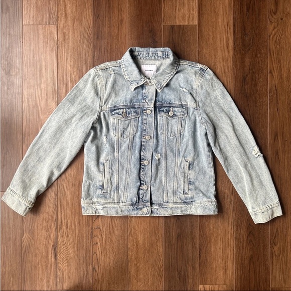 Old Navy Light Wash Blue Denim Jacket Distressed - Picture 1 of 13